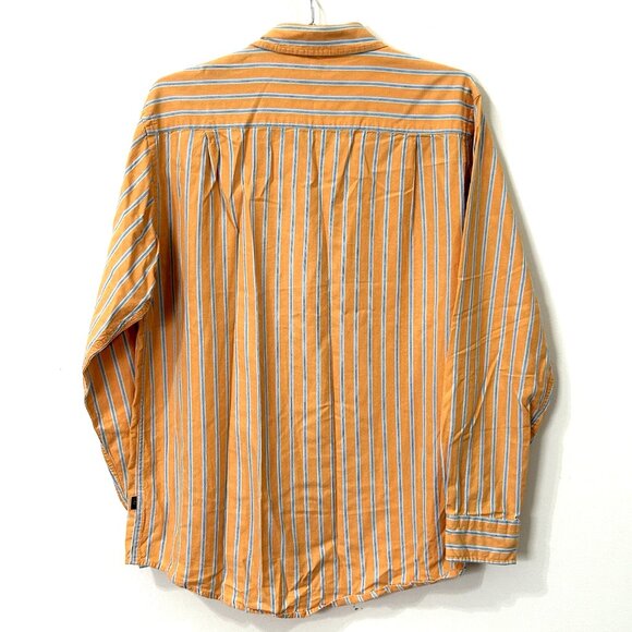 STRING THEORY Shirt M Mens Orange Blue White Stripe Cotton Button Down LS - Picture 2 of 8
